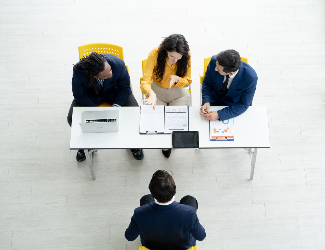 Job interview concept. Diverse hr team doing job interview with